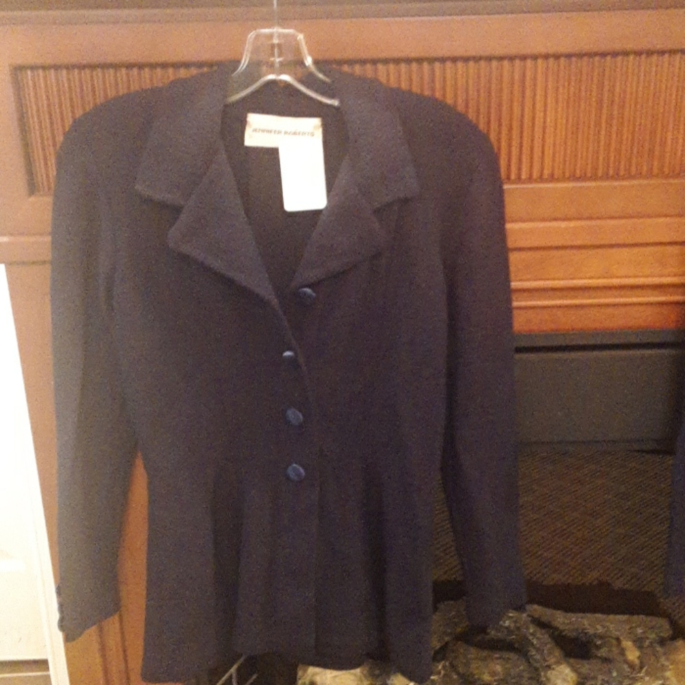 Two piece navy  knit suit  by  Jennifer Roberts
